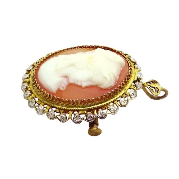 Beautiful Vintage 800 Silver Austria Filigree Shell Cameo Pendant Brooch/Pin - Picture 4 of 5